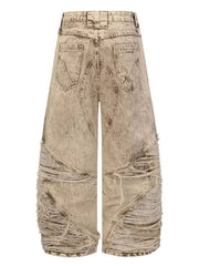 Men's Distressed Wide-leg Jeans Plus Size in Khaki, side view