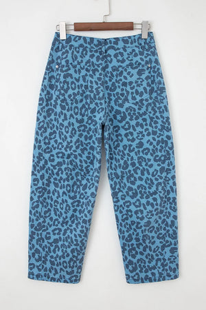 Leopard Print Barrel Leg Jeans, product detail
