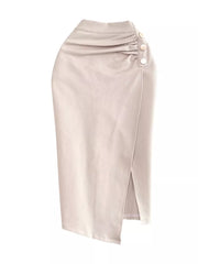 Ruched Slit Skirt in Apricot, side view