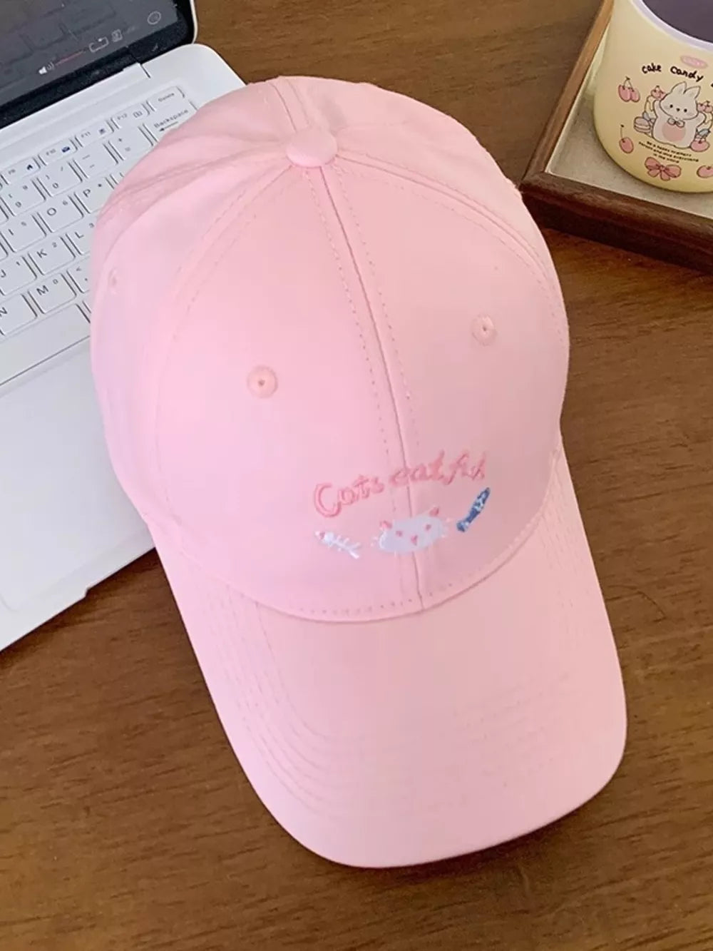 Playful Cat Embroidered Cotton Cap