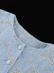 Charming Floral Embroidery Puff Sleeve Shirt