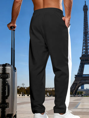 Men's Color Block Drawstring Casual Sweatpants Plus Size, close-up detail