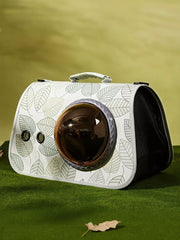 White pet carrier bag with leaf pattern and amber bubble window