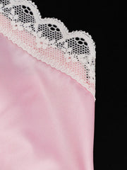 Pink satin camisole with delicate white lace trim detail