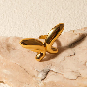 Gold butterfly ring, 18K gold-plated, sculptural design