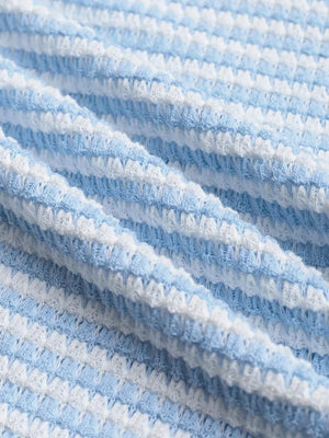 Blue and white striped maternity wide leg pants fabric detail
