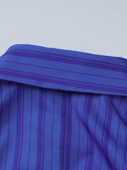 Blue striped button-down mini dress with a collar detail