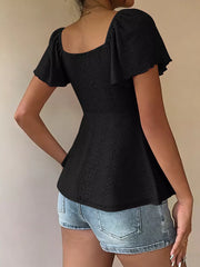 Sweetheart Neck Flutter Sleeve Top, editorial view