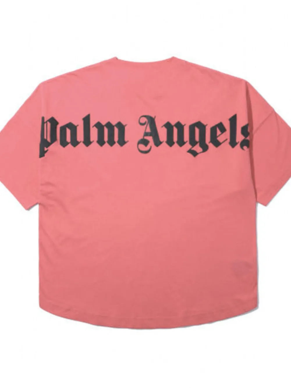 Burnt Coral oversized tee with black gothic logo print on back.
