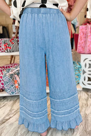 Ruffled Hem Wide Leg Jeans