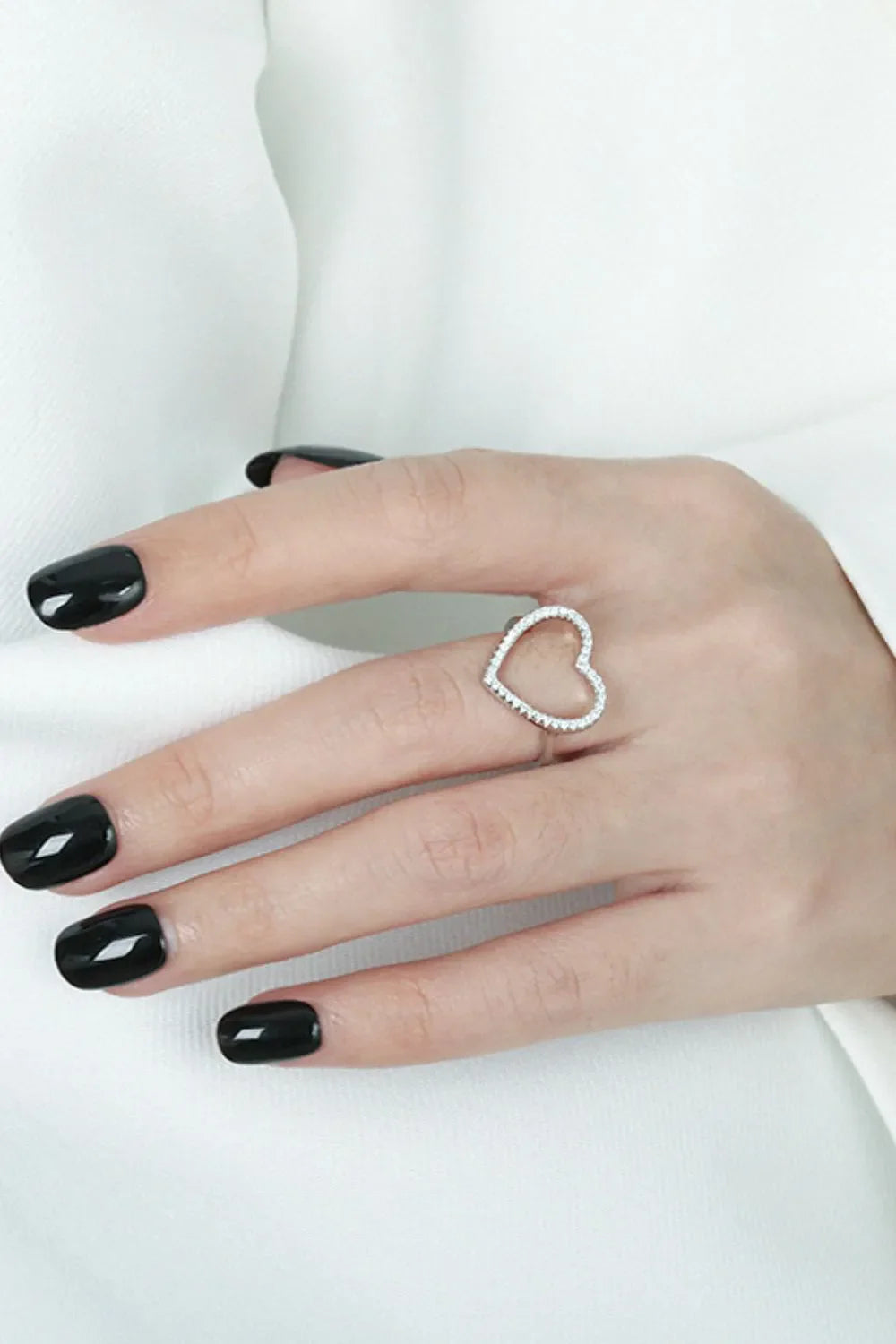 Silver pavé heart outline ring with 18k gold plating