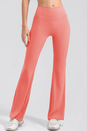 Watermelon pink flare leggings with a high waist and performance fit.