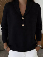 Button Detail Long Sleeve Sweater in Navy Blue, alternate angle