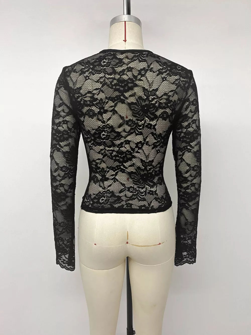 Lace Sleeve Square Neck Top in Black, product detail