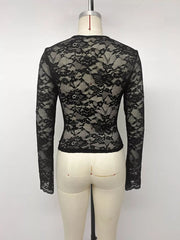 Lace Sleeve Square Neck Top in Black, product detail