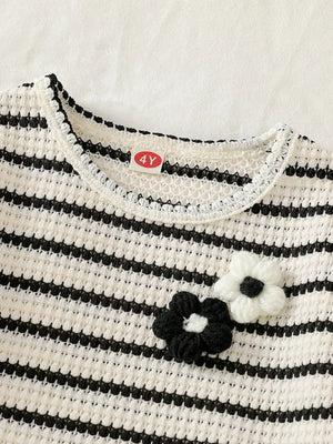 Children's Striped Round Neck Top And Shorts Set, side view