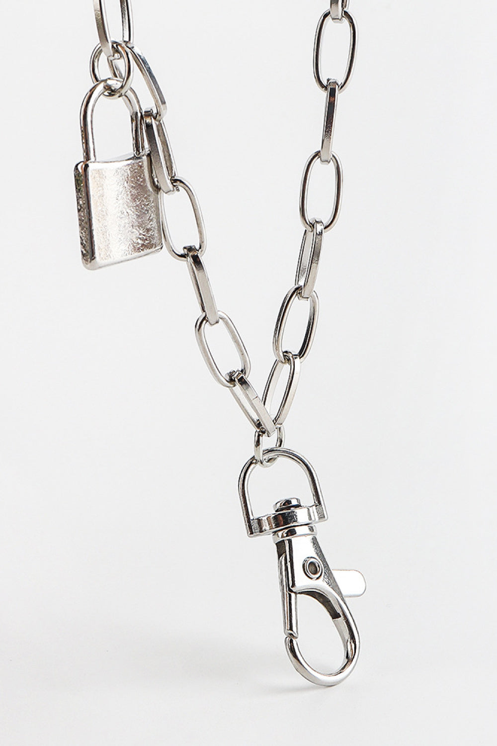 Silver double chain wallet chain with padlock detail and lobster clasp