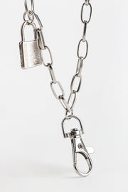 Silver double chain wallet chain with padlock detail and lobster clasp