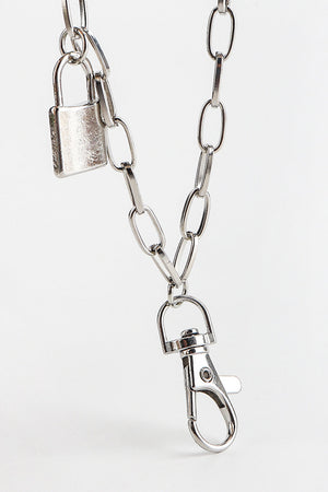 Silver double chain wallet chain with padlock detail and lobster clasp
