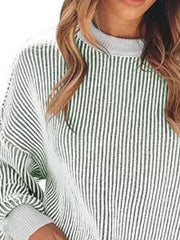 pullover sweater in Light Blue with striped and ribbed