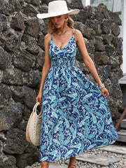 Vibrant Paisley Midi Dress With Spaghetti Straps