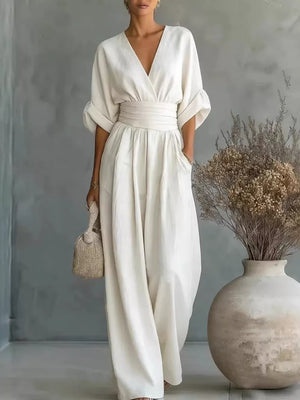 Full Size Half Sleeve Wide Leg Jumpsuit, model styling view