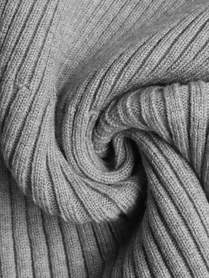 Gray ribbed knit off-shoulder blouse with bow detail