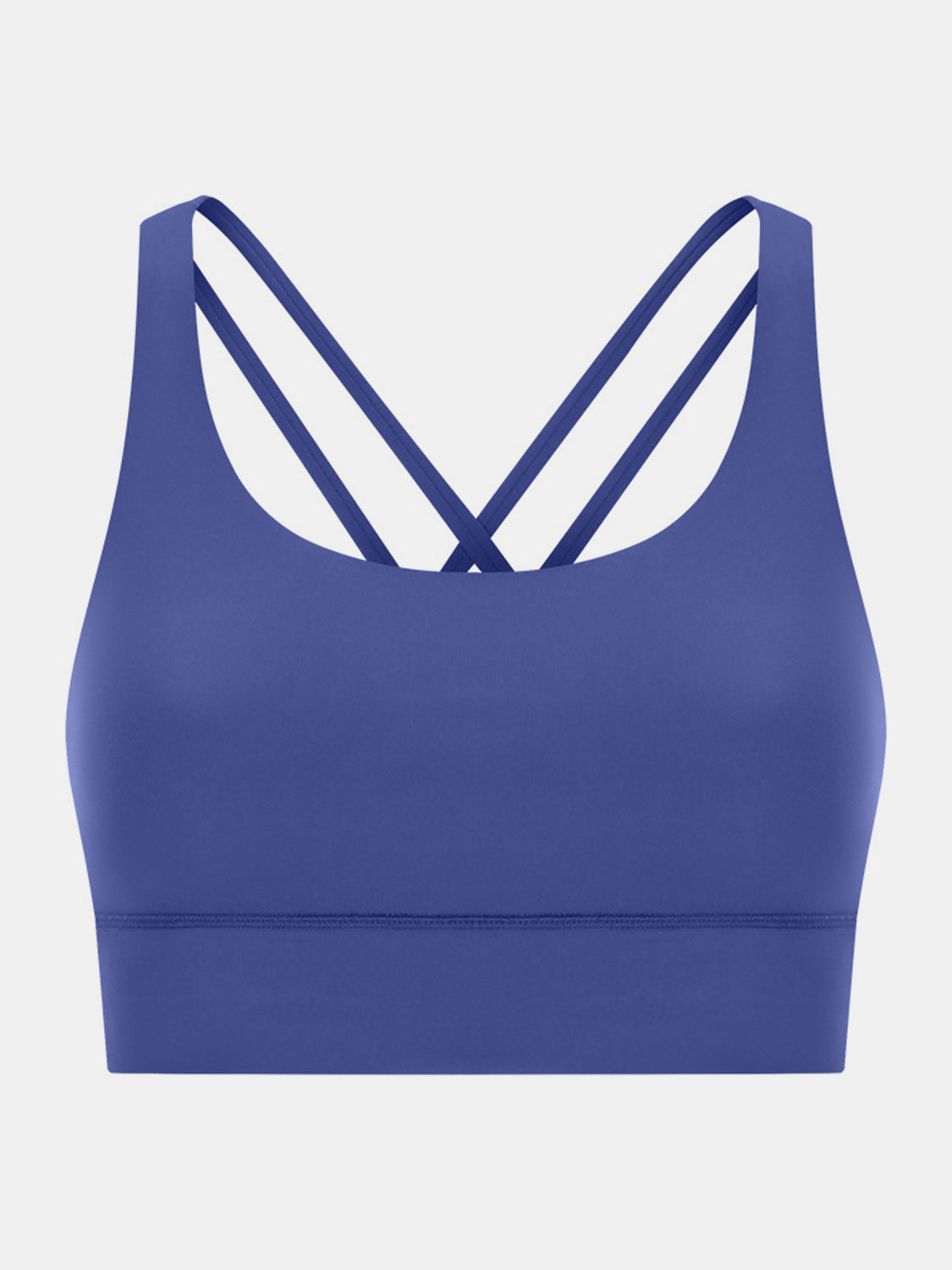 Royal Blue sports bra with crisscross back straps and scoop neckline.