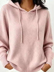 Cozy Ribbed Long-sleeve Hooded Sweater in White, view 22