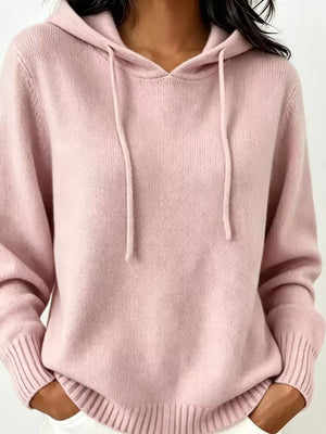 Cozy Ribbed Long-sleeve Hooded Sweater in White, view 22