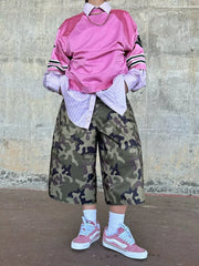 Camouflage Wide-leg Cropped Pants in Polish Camouflage, back view