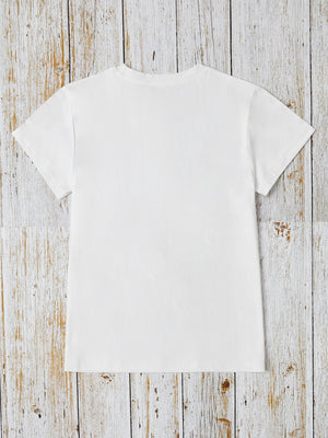 White polyester t-shirt with crew neck and short sleeves, basic casual style.