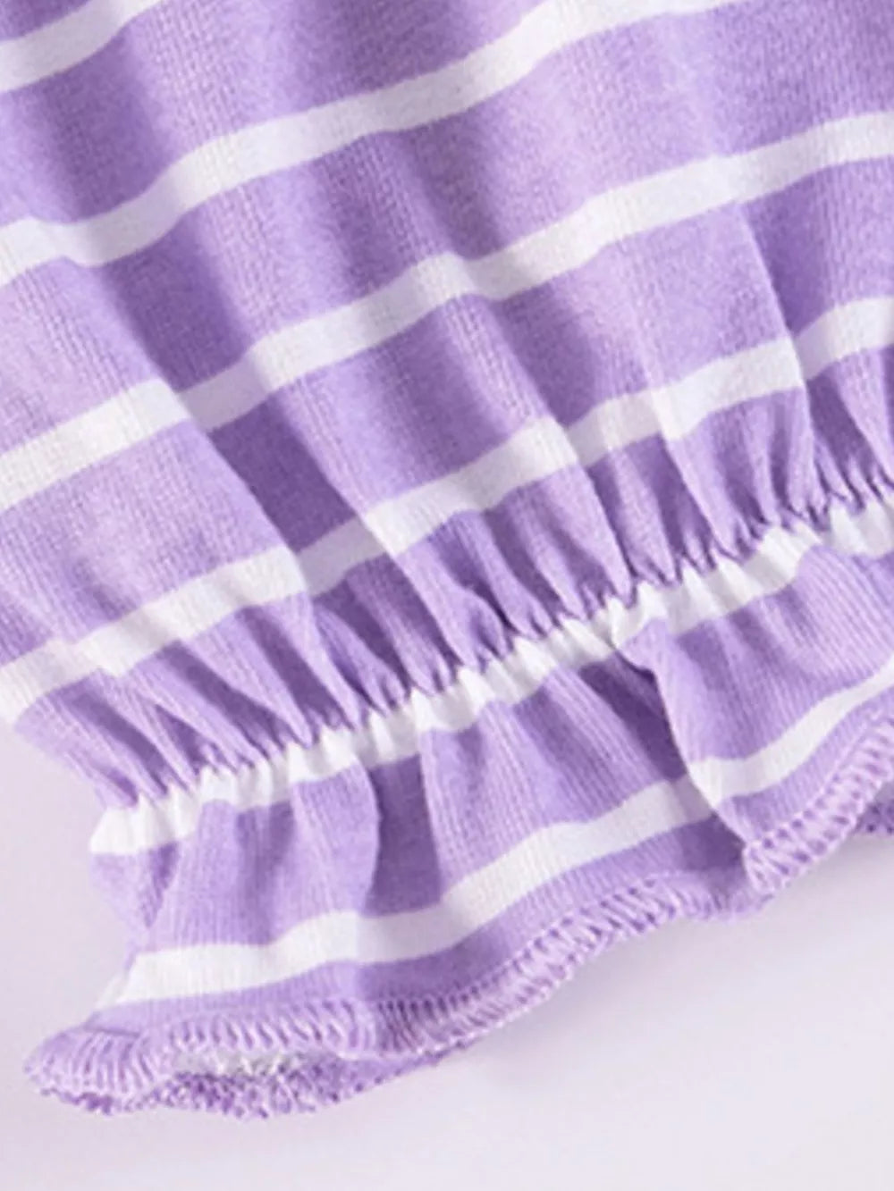 Children's Striped Ruffle Collar Top And Bow Flare Pants Set in Lavender, back view
