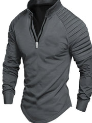 Dark Gray pullover shirt with zip neck and pleated sleeves
