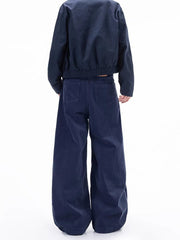 Men's blue corduroy wide leg sweatpants with back pockets.
