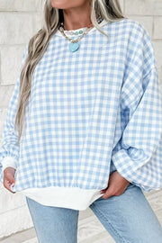 Gingham Crew Neck Sweatshirt With Dropped Shoulders