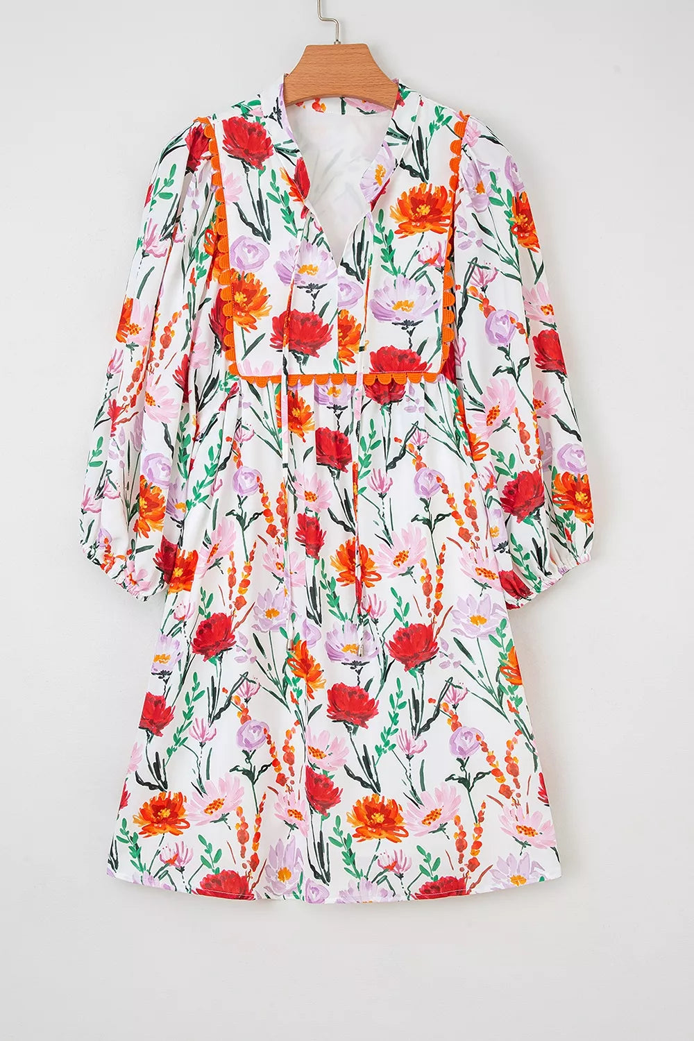 Floral Print 3/4 Puff Sleeve Mini Dress in Floral, back view