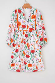 Floral Print 3/4 Puff Sleeve Mini Dress in Floral, back view