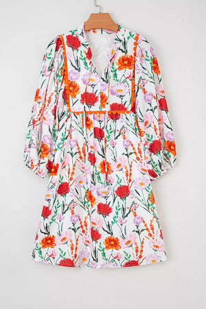 Floral Print 3/4 Puff Sleeve Mini Dress in Floral, back view