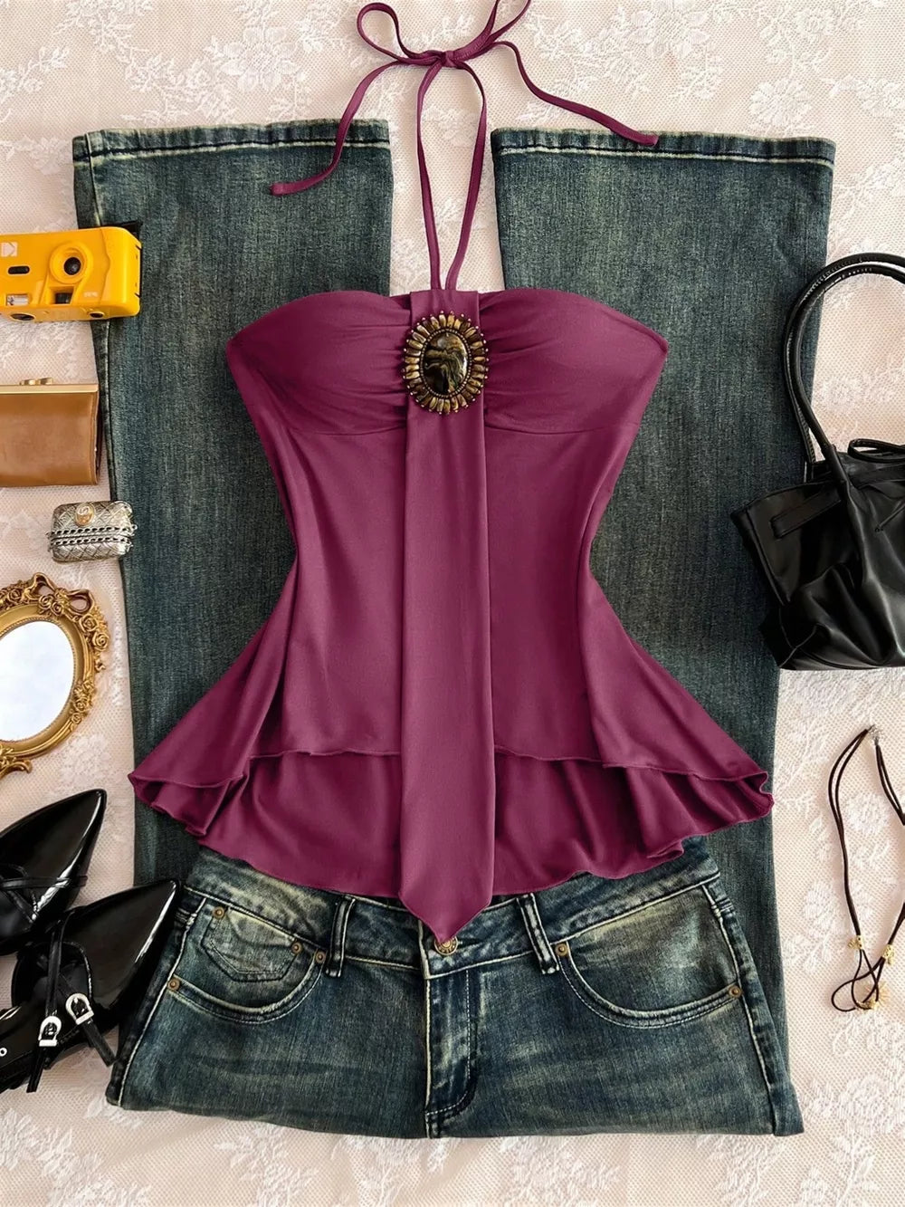 Embellished Front Halter Neck Cami, front view