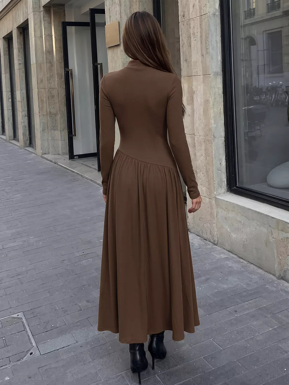Mock Neck Long Sleeve Midi Dress, back view