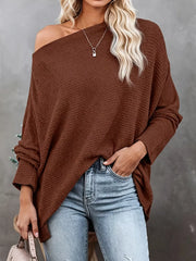 One-shoulder Waffle Knit Top in Brown, front view