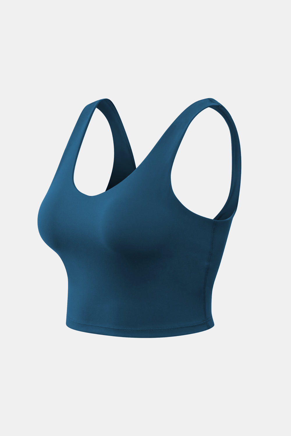 Performance scoop crop top in Peacock Blue with wide straps and a fitted silhouette.