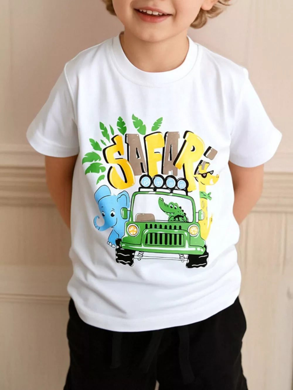 Playful Safari Adventure graphic t-shirt, cotton, casual baby & children's tee