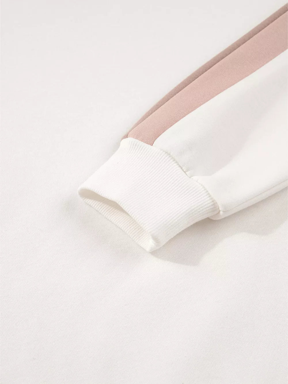 Cotton color block pajama sleeve with ribbed cuff and blush pink stripe detail