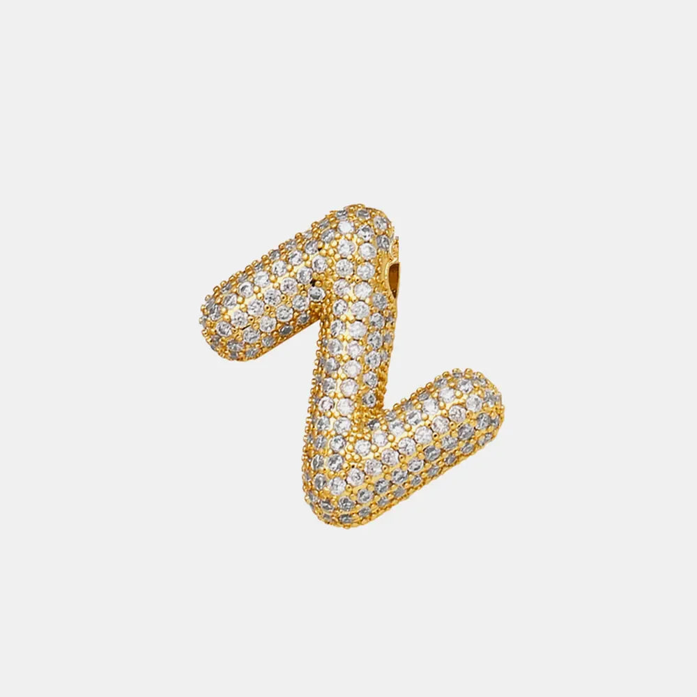 Gold bubble letter Z pendant necklace with zircon stones
