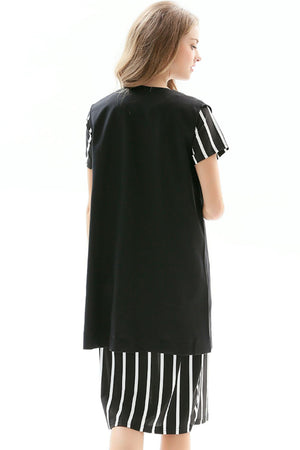 Black sleeveless vest with striped cap sleeves and hem detail
