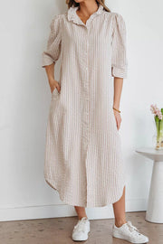 Stripe Frilled Collar Half Sleeve Shirt Dress, side view