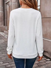 V-neck Ribbed Top in White, back view