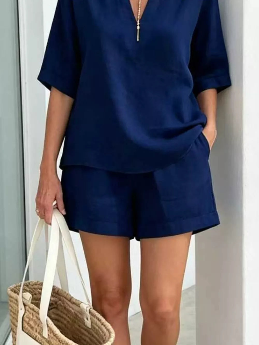 Full Size Half Sleeve Top And Shorts Set, editorial view